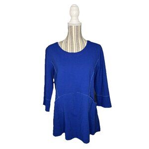 Habitat Clothes To Live In Top SMALL Womens Blue Textured Pockets Blouse